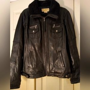 Michael kors black leather sherpa collar jacket